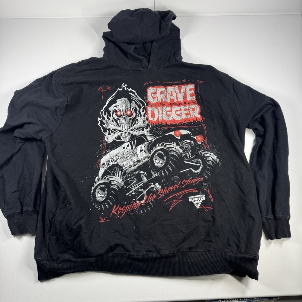 Monster Jam Grave Digger Black Pullover Hoodie 2XL Skull Truck Graphic